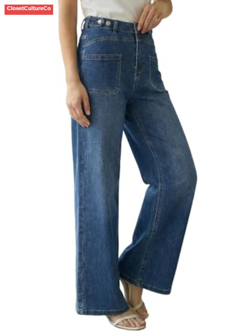 Women's Lyocell Blend Adjustable Waist Wide Leg Jeans High Rise